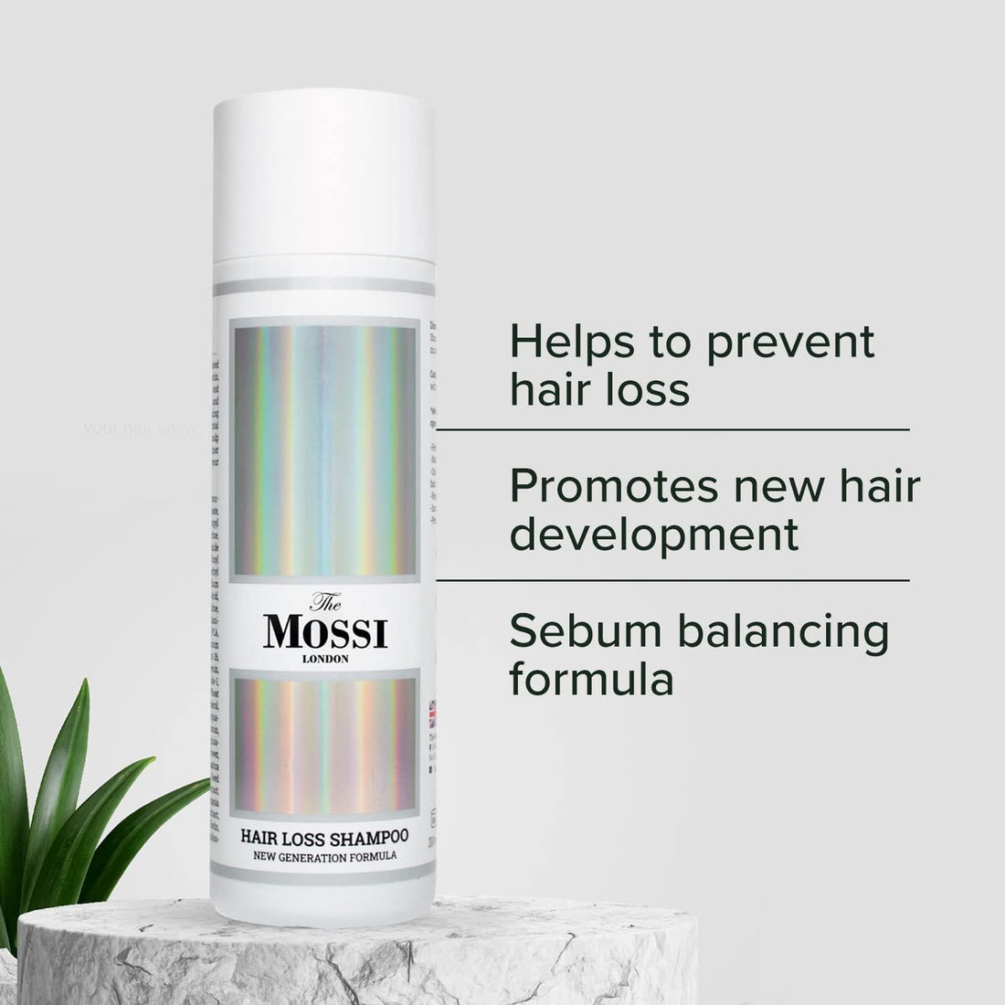 Mossi London Hair Growth Shampoo for Hair Loss and Thinning Hair | Biotin, Saw Palmetto & Rosemary | Purifying Scalp Cleanser for Fuller-Looking Hair | Men & Women | 200ml