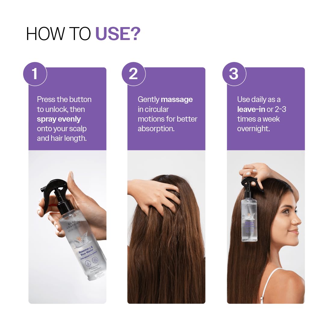 Bare Anatomy Rosemary & Rice Water Growth Spray | Thicker, Voluminous & Hydrated Hair | Reduces Breakage | Non Greasy & Fast Absorbing | 100% Natural Extract | All Hair Types | 100ml