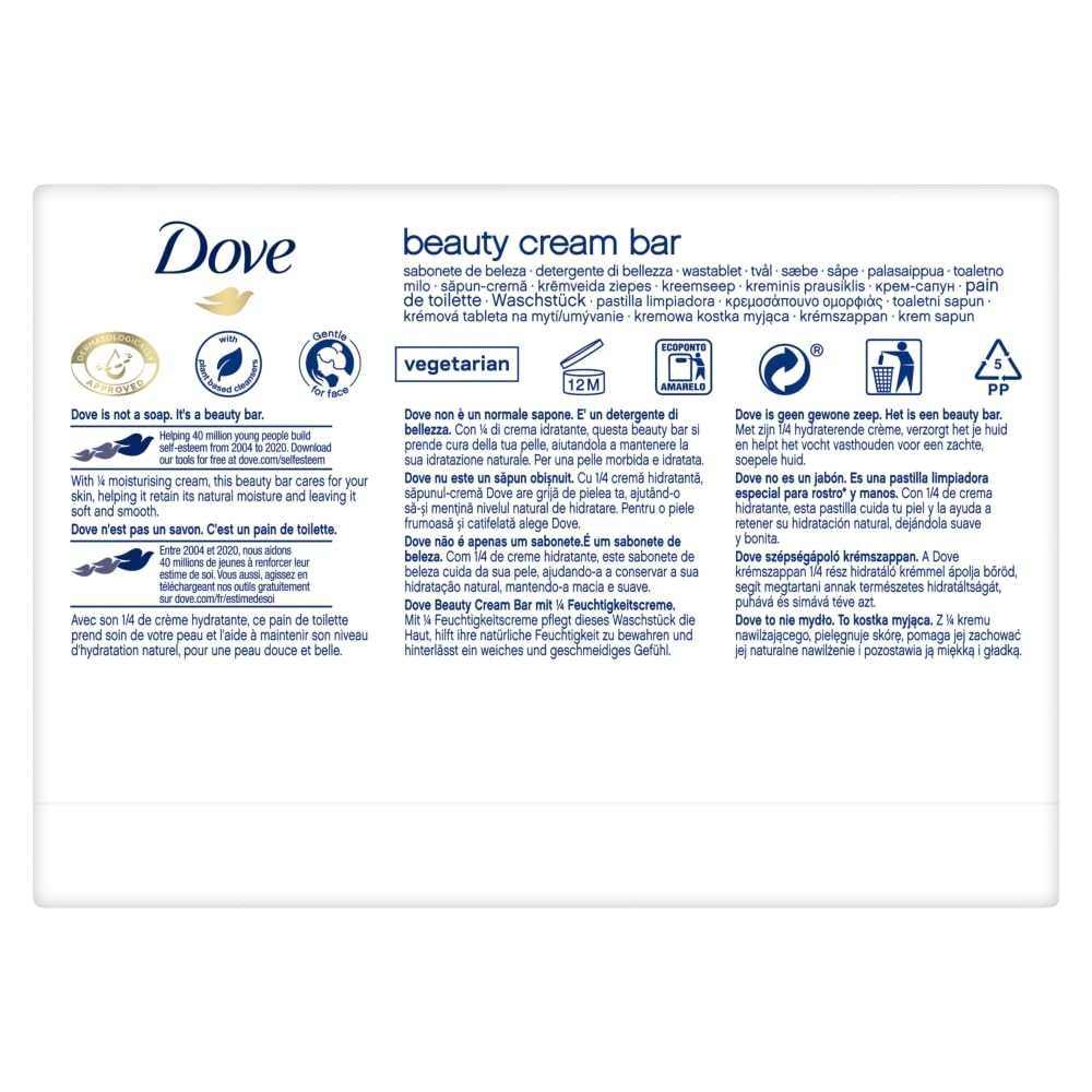 Dove Original Beauty Bar Soap with ¼ Moisturising Cream for Softer, Smoother, Healthier-Looking Skin 4x 90 g Halalzen