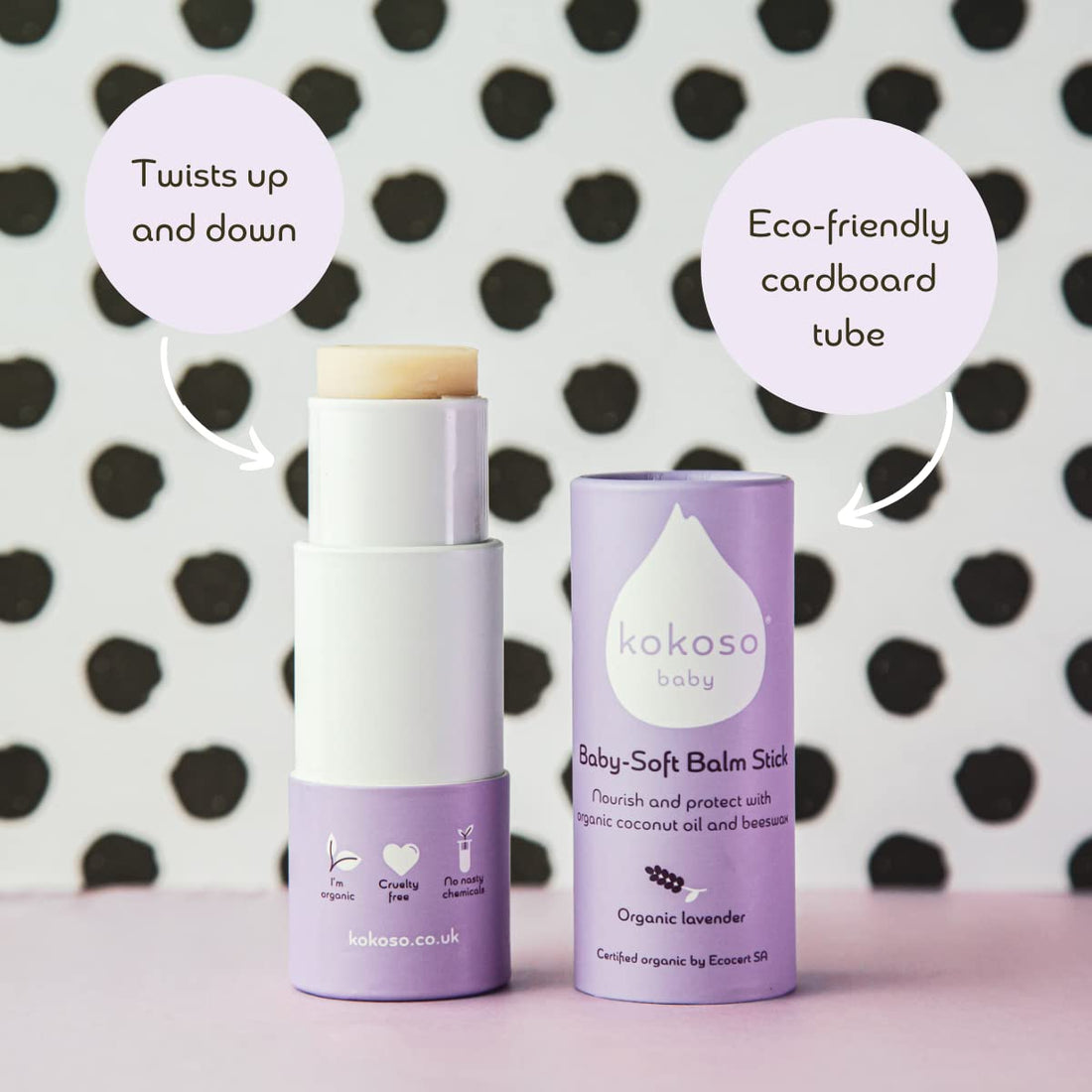 Kokoso Baby Soft Balm Stick, Organic Lavender, Great for Dry Hands, Sore Lips and Chapped Cheeks, Protects Dribbly Chins and Soothes Dribble Rash, 100% Natural & Organic Ingredients, 13g Halalzen
