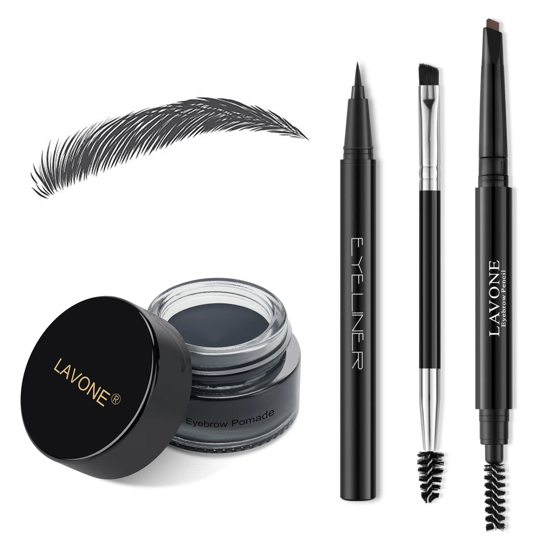LAVONE Makeup Kit With Eyebrow Stamp Pencil, Waterproof Brow Pencil & Pomade, Eyeliner, Dual-ended Eyebrow Brush, Dark Brown