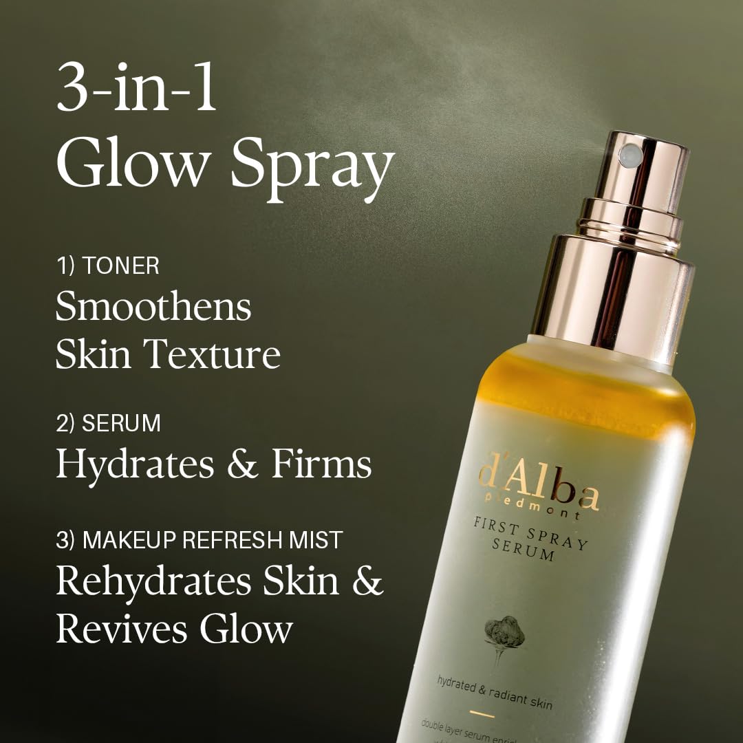 d'alba Italian White Truffle First Spray Serum, Vegan Skincare, Hydrating Facial Mist for Dry and Sensitive Skin, Glow Mist, Surfactant Free, Multifunctional Spray Halalzen
