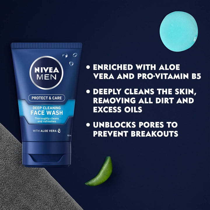 NIVEA MEN Deep Cleaning Face Wash Protect & Care (100 ml) Halalzen