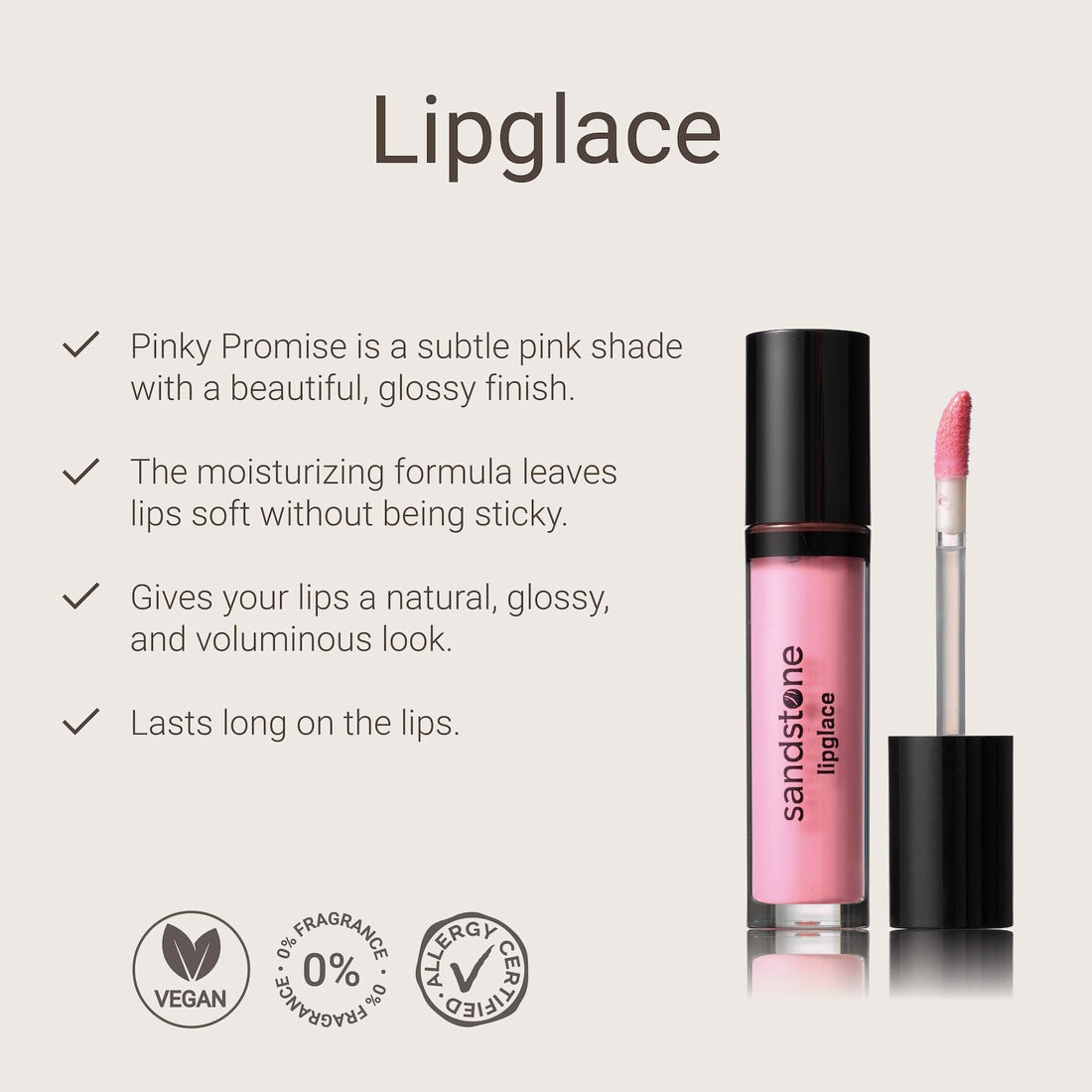 Sandstone Scandinavia Lipglace – Non-Sticky & Moisturizing Lip Gloss – Hypoallergenic, Vegan, Fragrance-Free & Allergy Certified (Pinky Promise) Halalzen