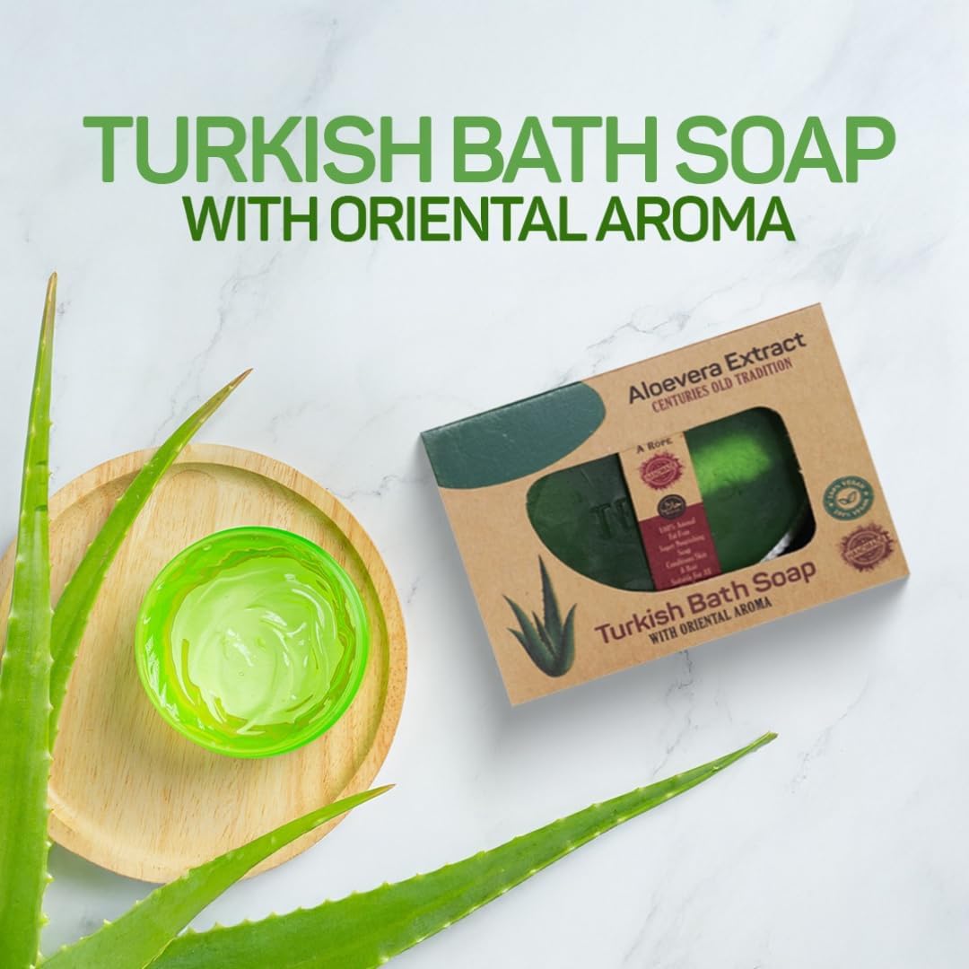 Aloe Vera Extract Turkish Bath Soap with Rope, Vegan Moisturizing Cleansing Bar for Sensitive Skin, Plant Based, 2 Pack Halalzen