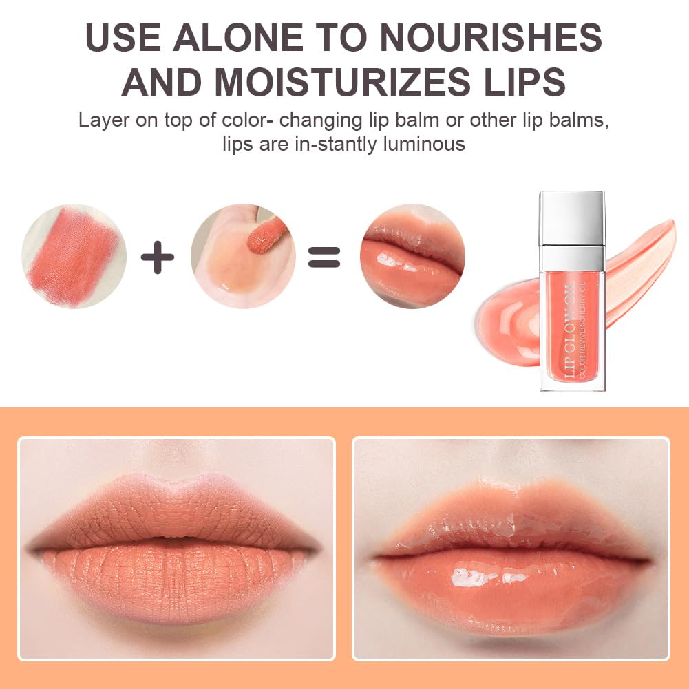 AOOWU Plumping Lip Oil Tinted, Moisturizing Long Lasting Nourishing Lip, Hydrating Gloss Tint Lipstick for Women, Glitter Shine Liquid Lipstick, Glaze Makeup Cosmetic, 015 - Cherry red, Pack of 1