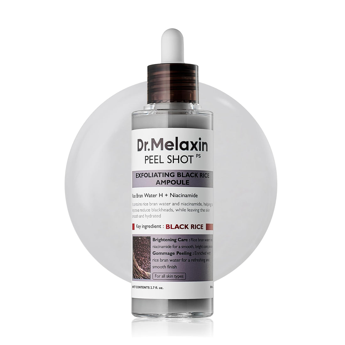 Dr.Melaxin Peel Shot Glow Black Rice Peeling Ampoule – AHA BHA Daily Chemical Exfoliant with Rice Water & Niacinamide, Glass Skin Texture for Dead Skin & Dull Complexion, Korean Skincare 2.7 fl.oz