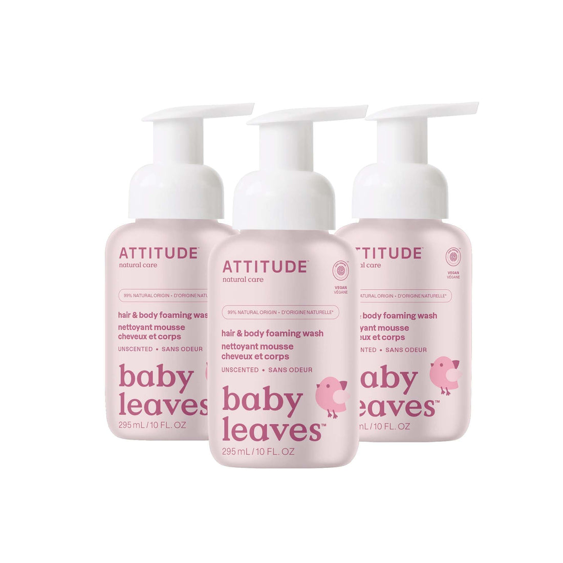 ATTITUDE 2-in-1 Hair and Body Foaming Baby Wash, EWG Verified Shampoo Soap, Dermatologically Tested, Made with Naturally Derived Ingredients, Vegan, Unscented, 295 mL
