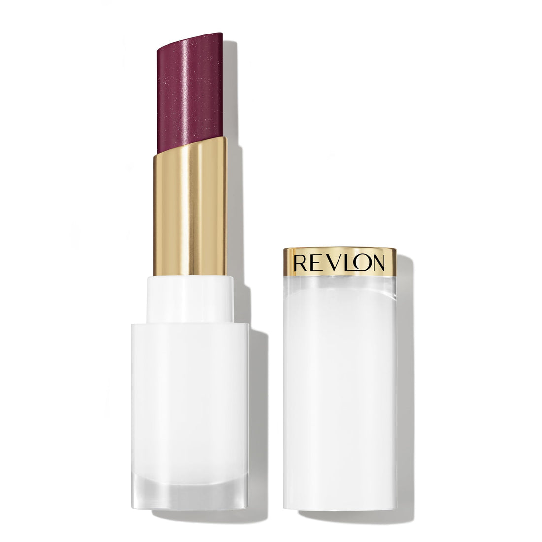 REVLON Super Lustrous Glass Shine Balm, Hydrating Tinted Lip Balm with Hyaluronic Acid, Aloe & Rose Quartz, 008 Rum Raisin, 0.11 oz
