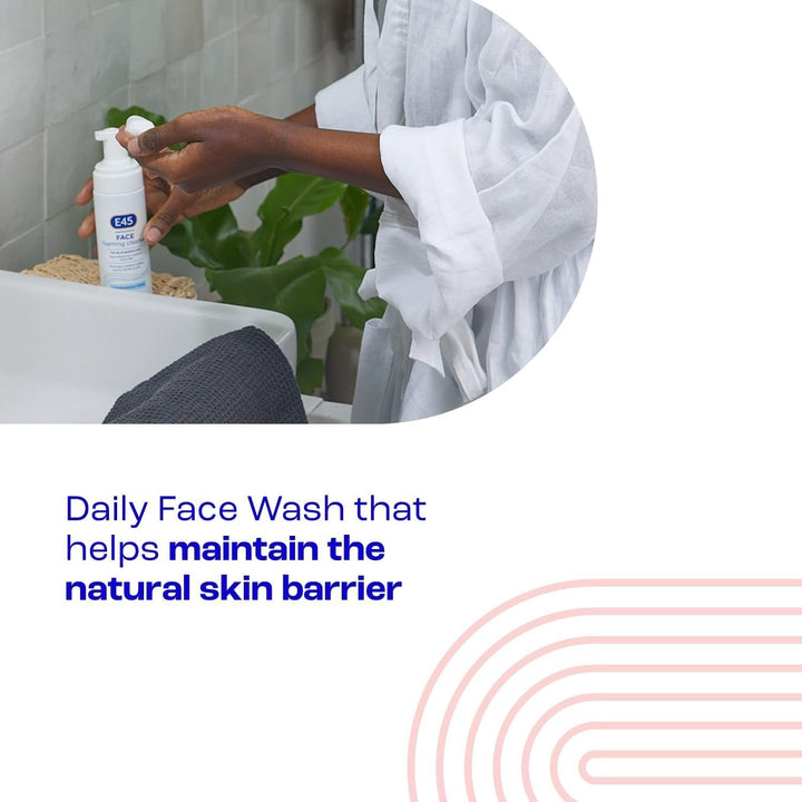 E45 Foaming Face Wash - Daily Cleanser for Dry & Sensitive Skin - Gentle Makeup Remover - Softens Skin & Controls Oil - Skincare for Women & Men, 150ml Halalzen
