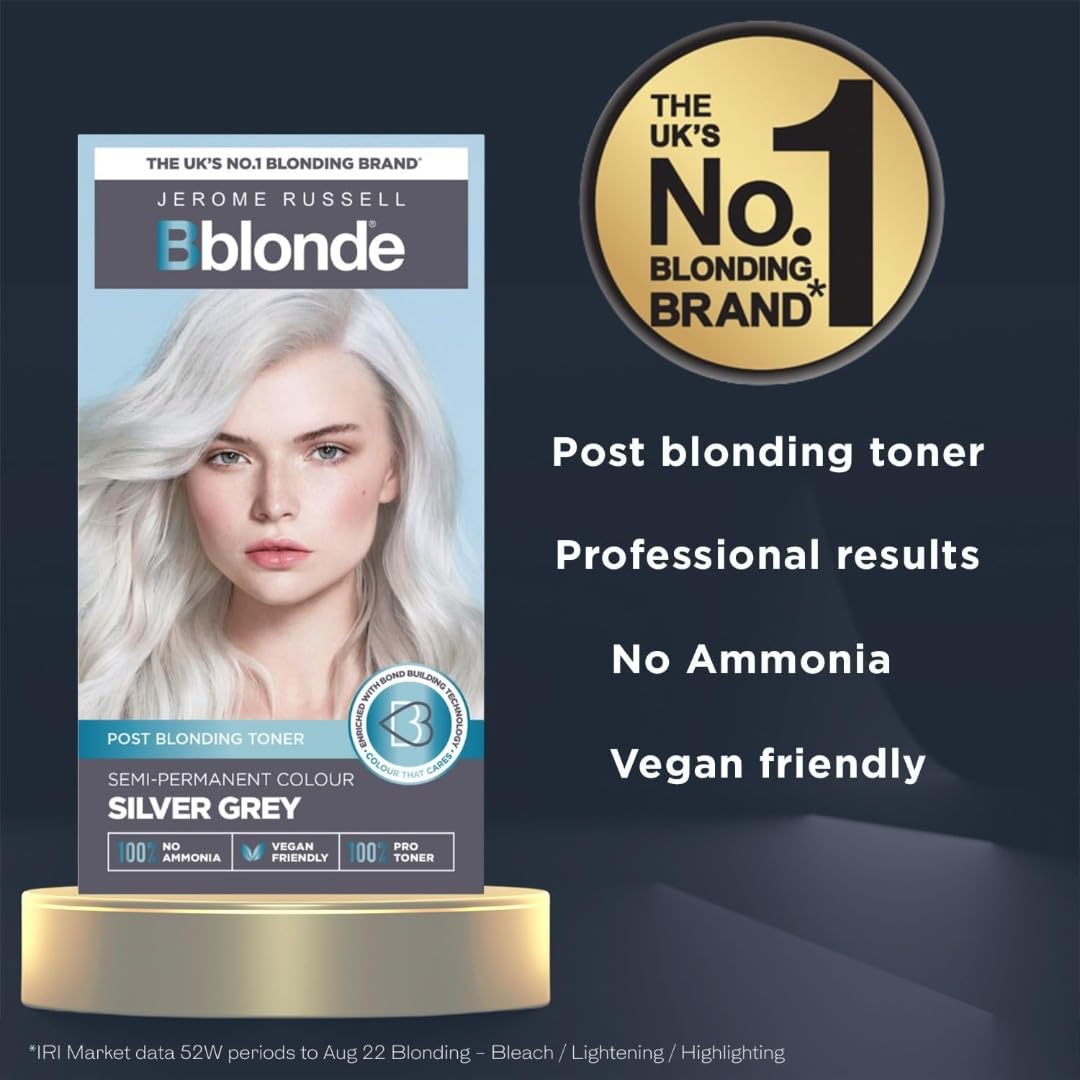 Jerome Russell Bblonde SILVER Hair Toner | Non-Permanent Violet Toner | Neutralises Yellow & Brassy Tones | Salon-Quality Cool Blonde Results | Vegan | 75ml