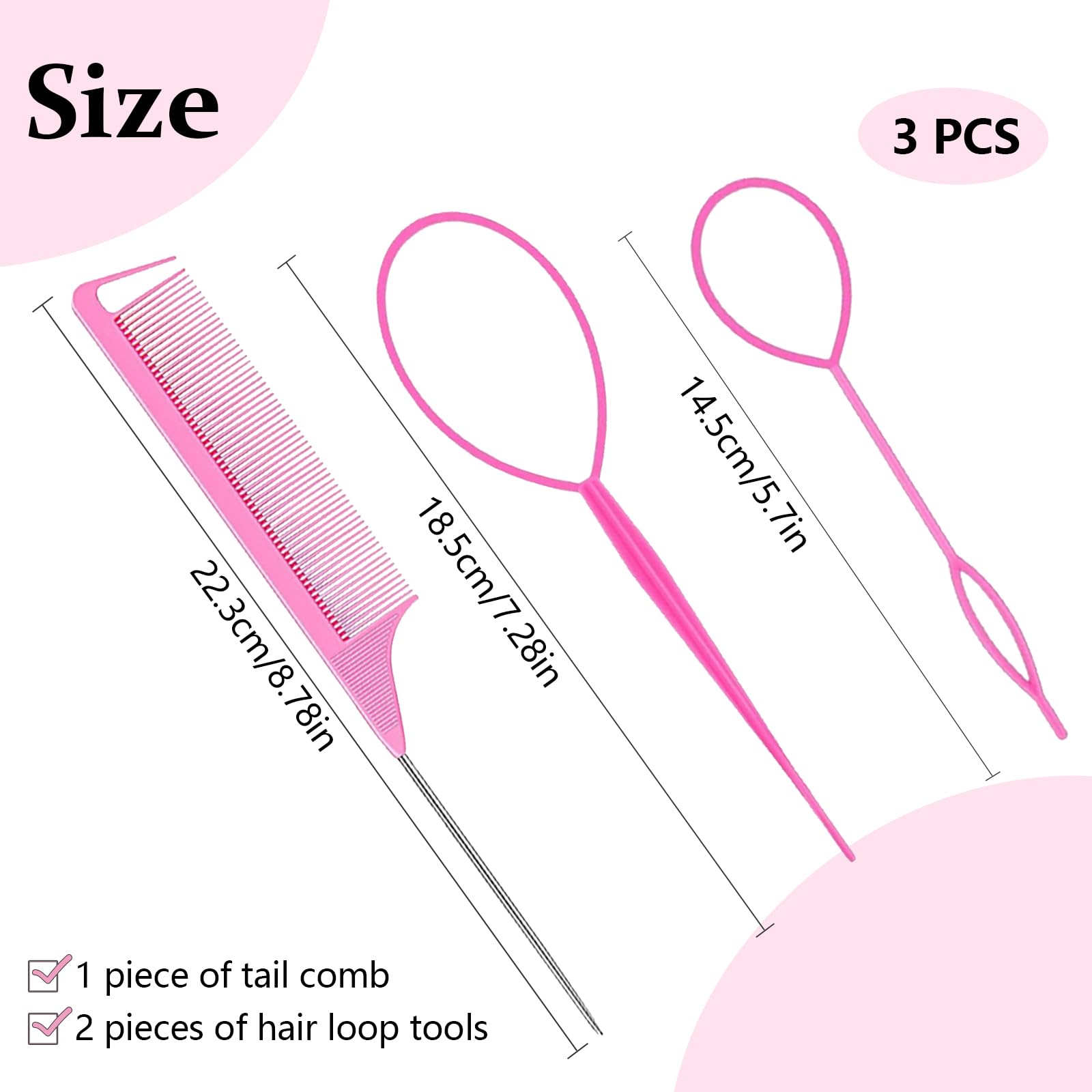 3pcs Topsy Tail Hair Tool, Hair Braiding Tool French Braid Loop Tool, Rat Tail Comb Fast Hair Styling Accessories (Black) Halalzen