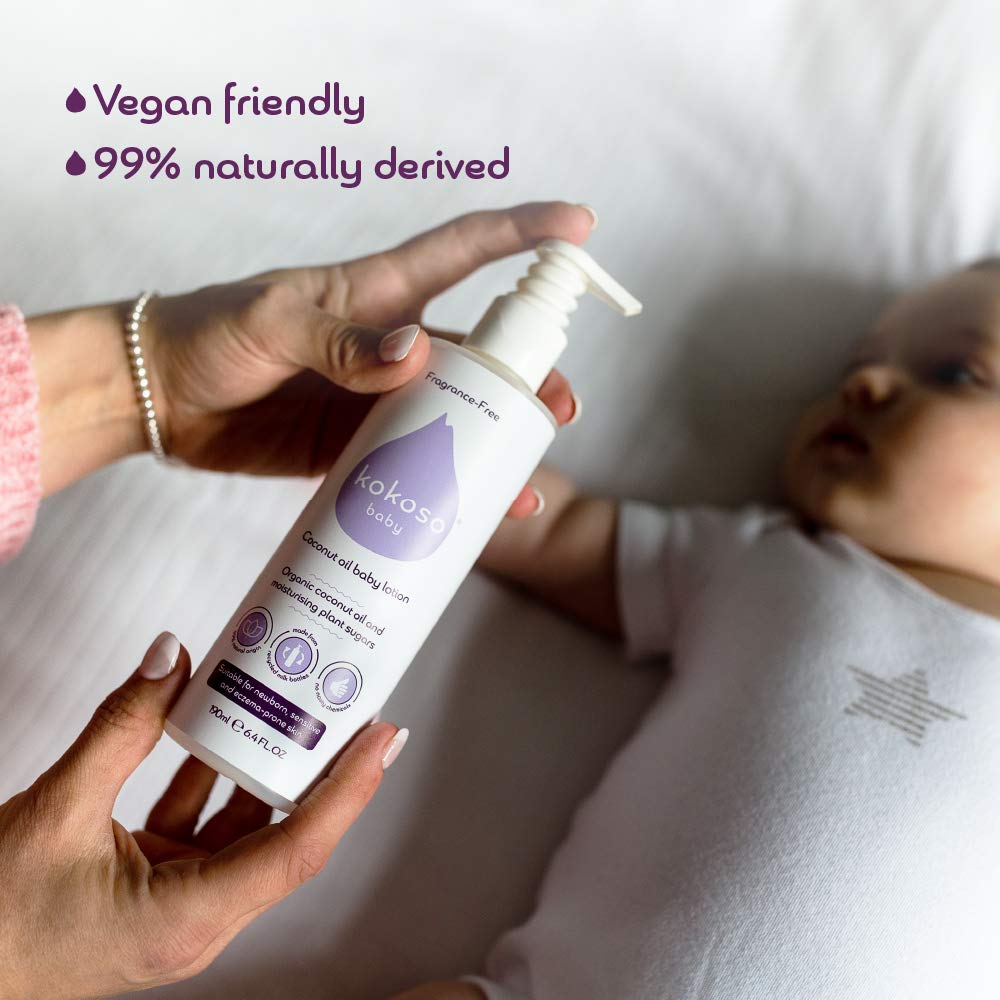 Kokoso Baby - Coconut Oil Baby Lotion, Unfragranced - Organic Coconut Oil & Sweet Almond Oil - Moisturises & Nourishes - Suitable for Dry, Sensitive & Eczema Prone Skin - 190ml Halalzen