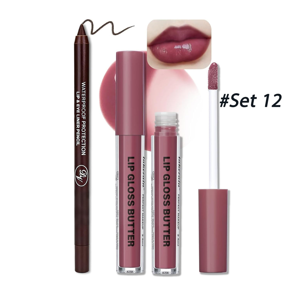 Lip Gloss and Lip Liner Set, Tinted Lip Gloss with Lip Pencil, Waterproof Long Lasting Glossy Lip Combo, Nude Lip Makeup Kit for Women (#V02+104) Halalzen