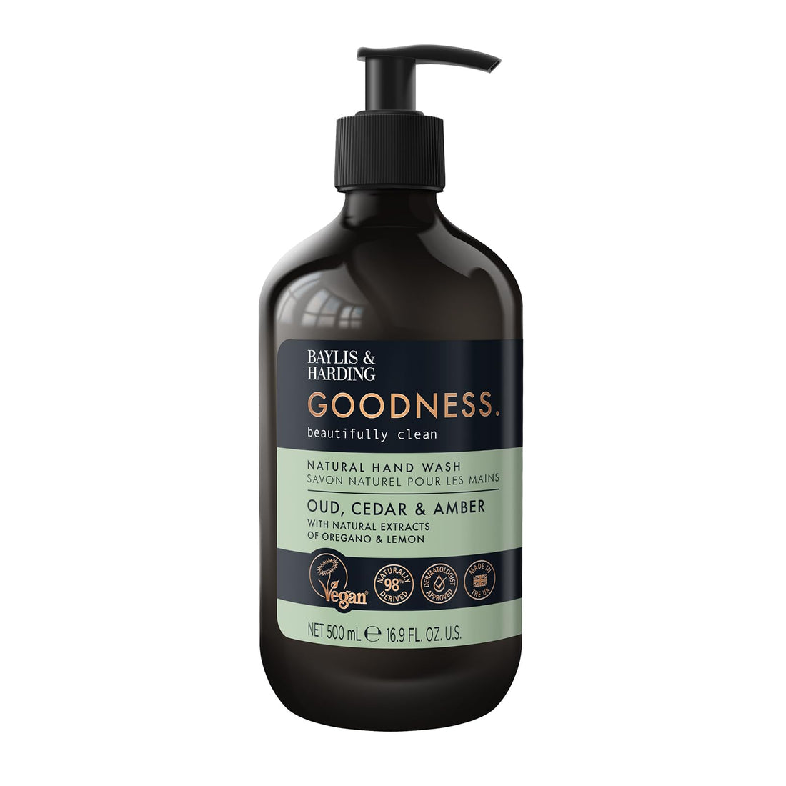 Baylis & Harding Goodness Oud, Cedar and Amber Body Wash, 500 ml (Pack of 3) - Vegan Friendly