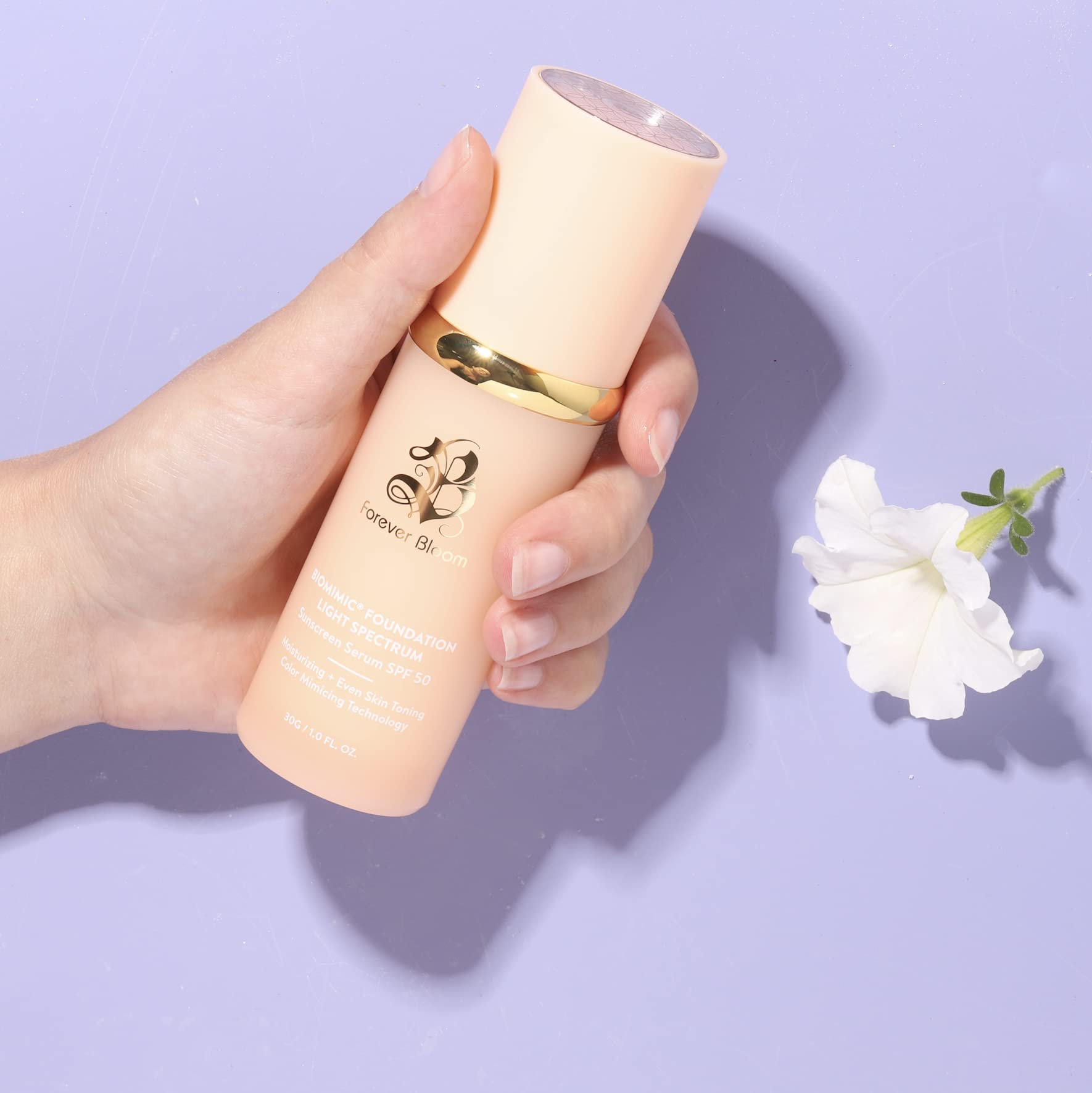 Bio Mimic Foundation Medium Spectrum by Forever Bloom; Protecting from Sun with SPF50; Foundation for Gym, Sports, Dancing Makeup for Mature & Sensitive Skin, Natural Finish Made in USA