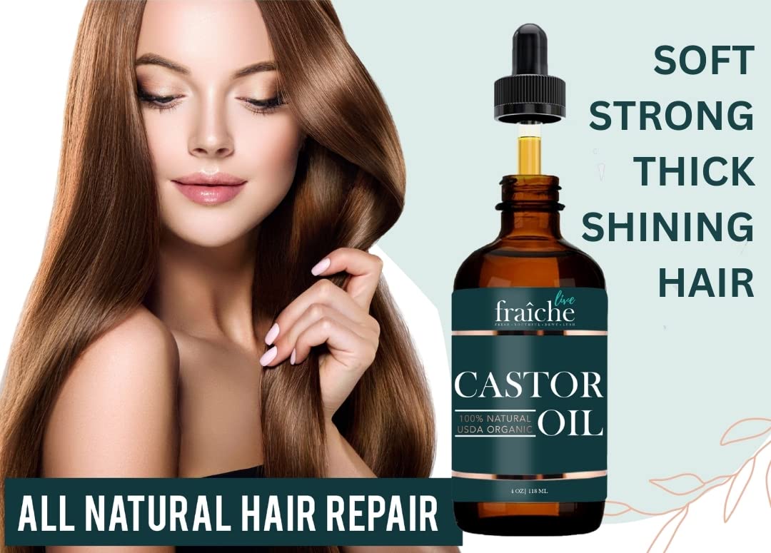 Live Fraiche Organic Castor Oil Lash Serum for Hair Growth, Eyebrow Eyelash Growth Serum, 100% Pure Cold Pressed Hexane Free (2oz Glass Bottle + FILLED Mascara Tube) Halalzen