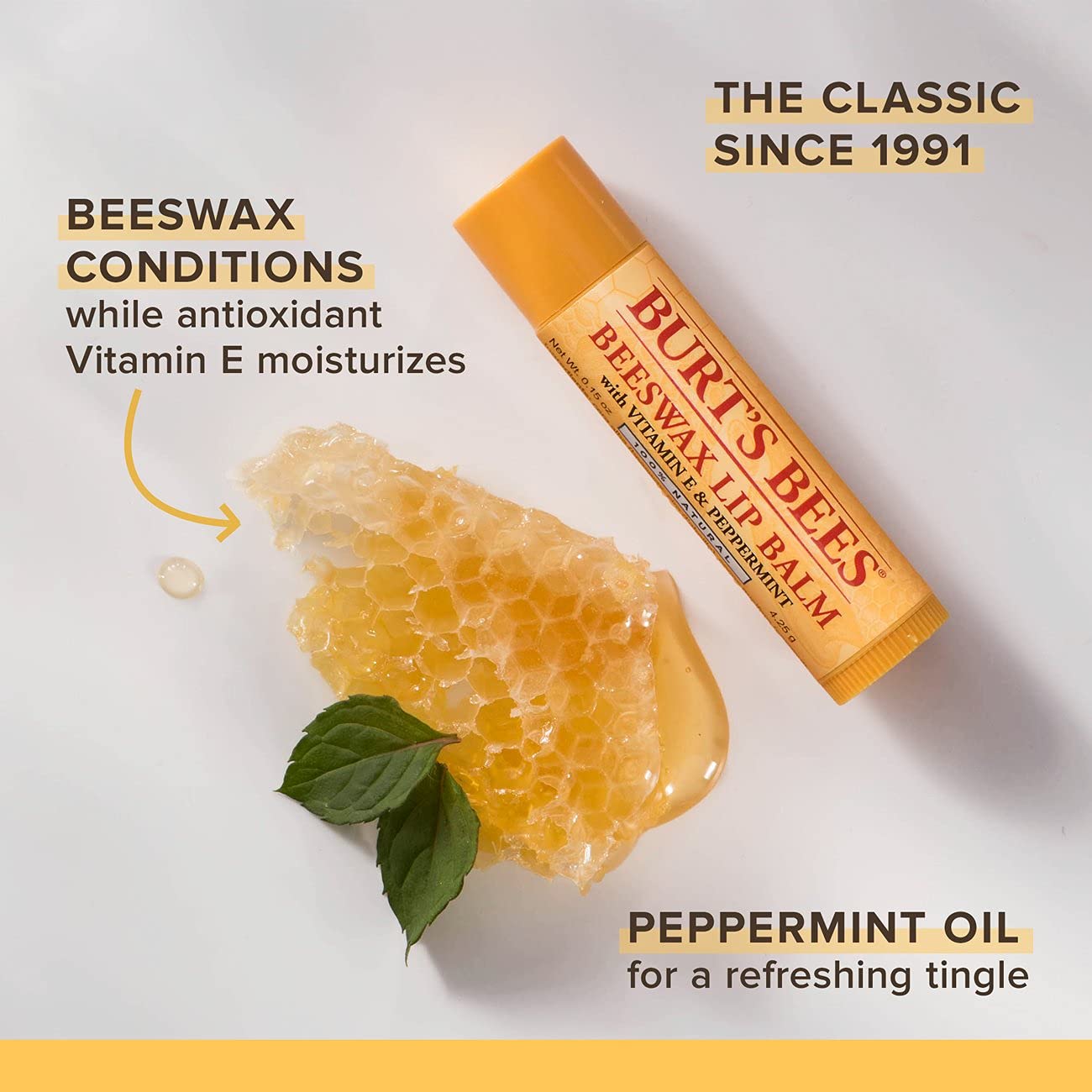 Burt's Bees Lip Balm Pomegranate, Moisturising Lip Balm With Beeswax & Vitamin E, 100% Natural Origin, 4.25g Halalzen