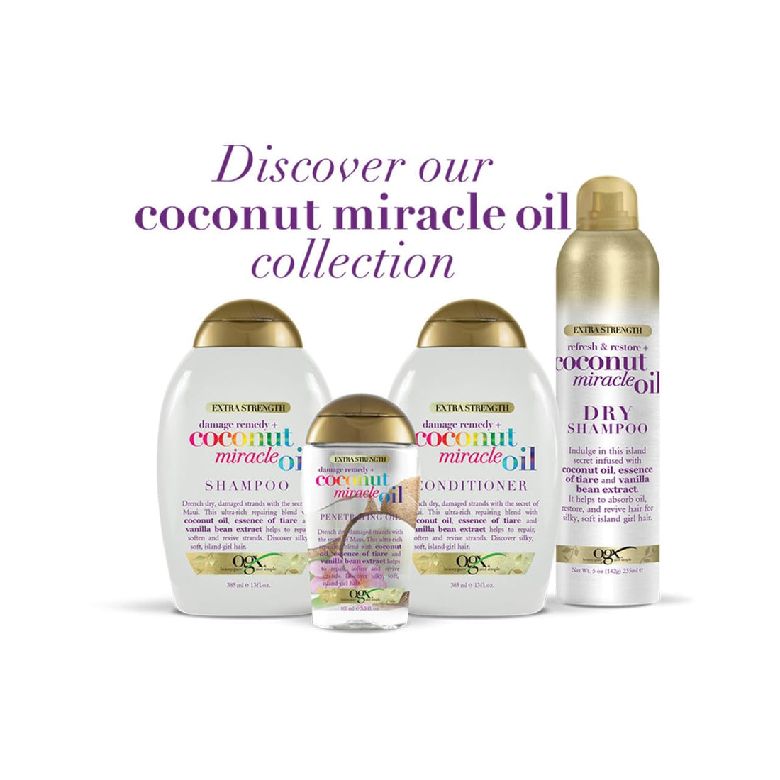 OGX Coconut Miracle Oil Extra Strength Penetrating Hair Oil for Dry, Damaged, and Frizzy Hair, Intense Hydration, Frizz Control, and Shine with Coconut Oil, Tiare, and Vanilla Bean Extracts, 100 ml