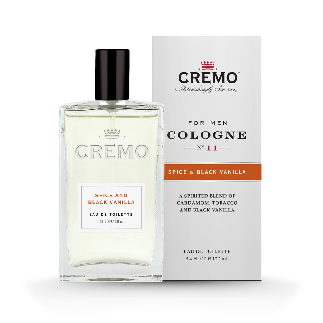 Cremo Men's Eau de Toilette, Spice and Black Vanilla Cologne for Men, Spicy Men's Perfume Gift for Men, 100 ml