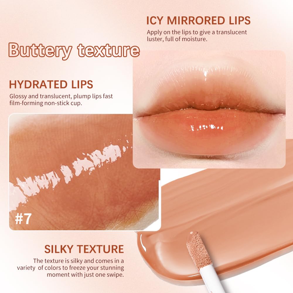 Lip Gloss and Lip Liner Set, Tinted Lip Gloss with Lip Pencil, Waterproof Long Lasting Glossy Lip Combo, Nude Lip Makeup Kit for Women (#V02+104) Halalzen