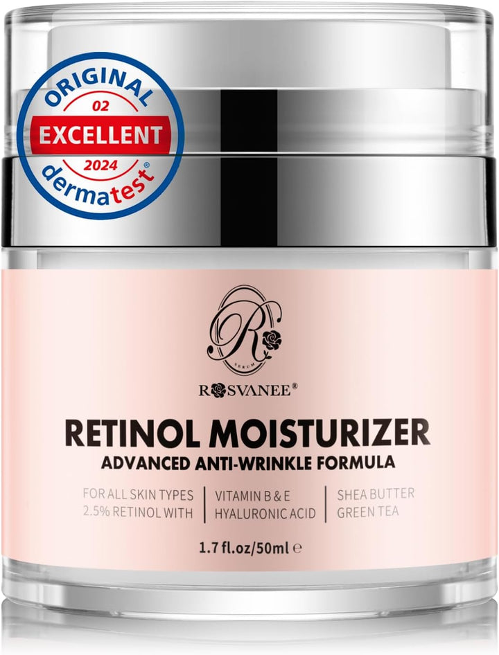 ROSVANEE Retinol Moisturizer Dermatologist Tested Anti Aging Cream for Face, Neck and Eye with 2.5% Retinol, Hyaluronic Acid and Vitamins E & B5, Anti Wrinkle Deep Hydration Cream for Men & Women