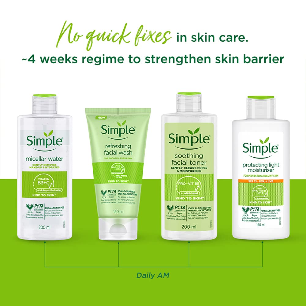 Simple Kind to Skin Cleansing Water Micellar 90% hydration boost facial cleanser and makeup remover, 200ml Halalzen