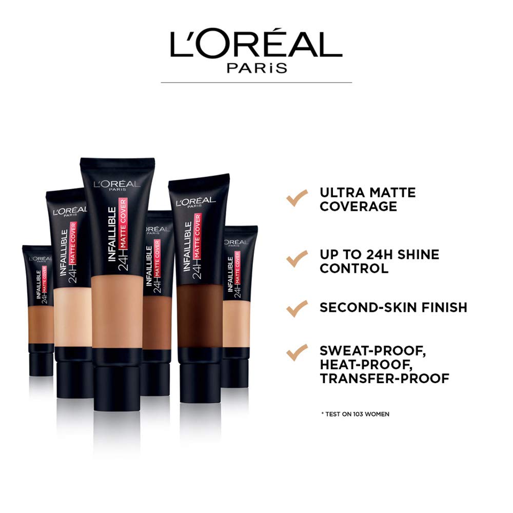 L'Oreal Paris Cover Liquid Foundation, With 4% Niacinamide, Long Lasting, Natural Finish, Available in 20 Shades, SPF 25, Infallible 32H Matte Cover, Shade 110, 30ml Halalzen