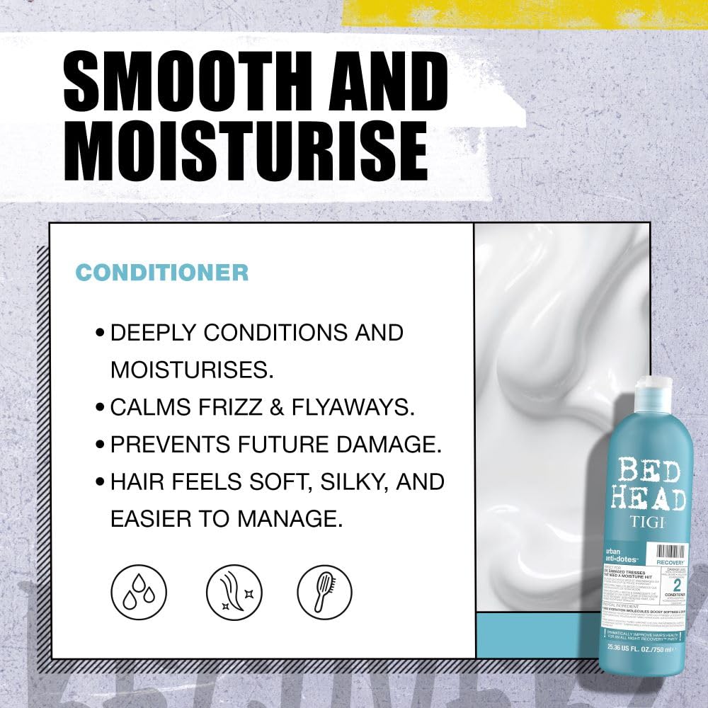 Bed Head by TIGI Recovery Shampoo & Conditioner Set, 2x 750ml, Deep Moisture for Dry & Heat Damaged Hair, Salon-Pro Hydrating Treatment to Control Frizz & Colour Protection Halalzen