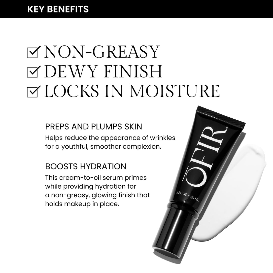 OFIR Skin Prep Dewy Primer Serum | Hybrid Makeup Skincare for Radiant Skin Prep | Wrinkle Reducing Hydrating Face Primer | Vegan, Cruelty-Free, Talc-Free Formula | Glow Finish | 1 FL OZ Tube Halalzen