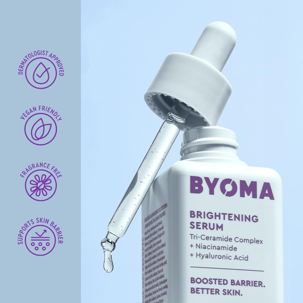 BYOMA Brightening Serum (30ml) Brightening and Hydrating Face Serum with Hyaluronic Acid, Niacinamide and Ceramides - For Glowing and Radiant Skin