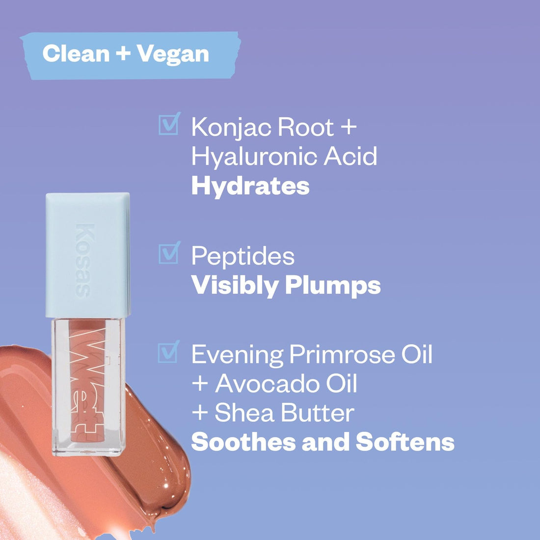 Kosas Wet Lip Oil Gloss - Hydrating Lip Plumping Treatment with Hyaluronic Acid & Peptides, Non-Sticky Finish (Malibu) Halalzen