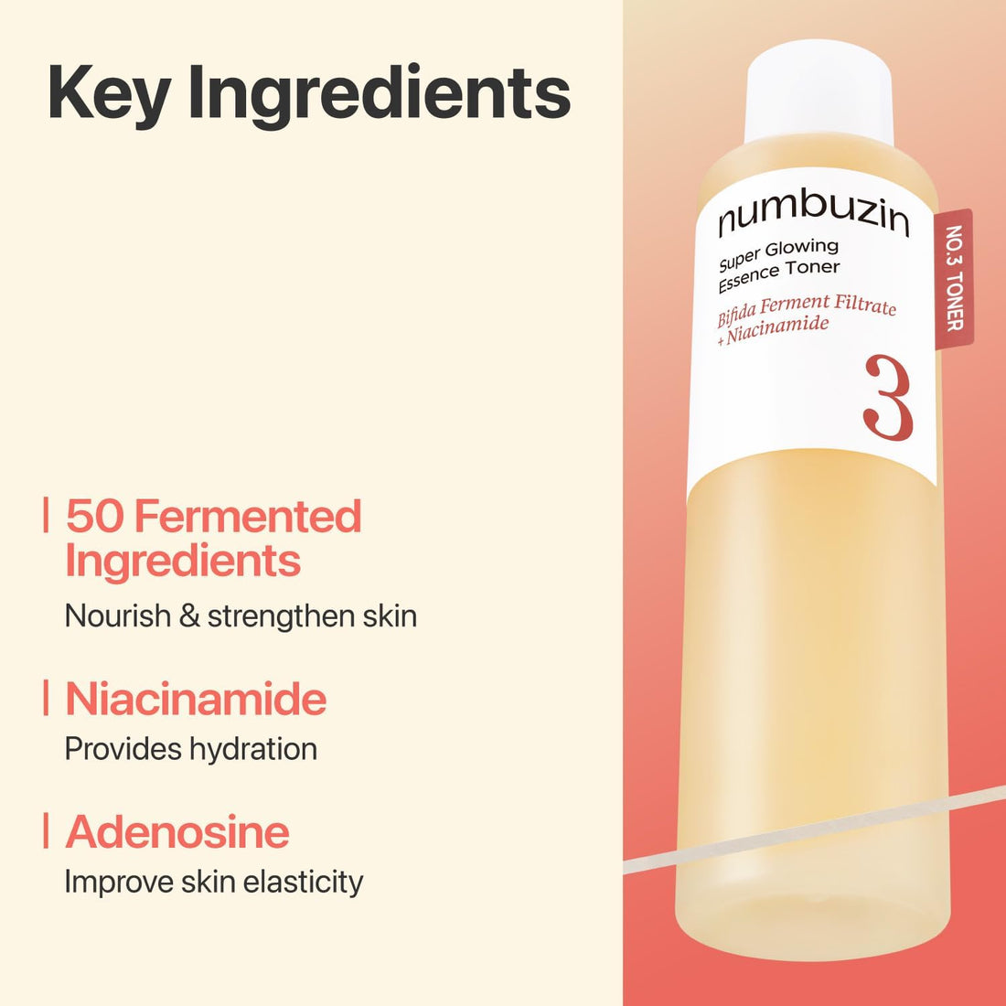 numbuzin No.3 Toner | Super Glowing Essence Toner | Skin Radiance, Pore Tightening, Skin Texture, Hydration | Fermented Ingredients, Niacinamide, Galactomyces | 200 ml