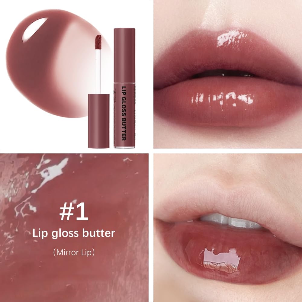 Lip Gloss and Lip Liner Set, Tinted Lip Gloss with Lip Pencil, Waterproof Long Lasting Glossy Lip Combo, Nude Lip Makeup Kit for Women (#V02+104) Halalzen