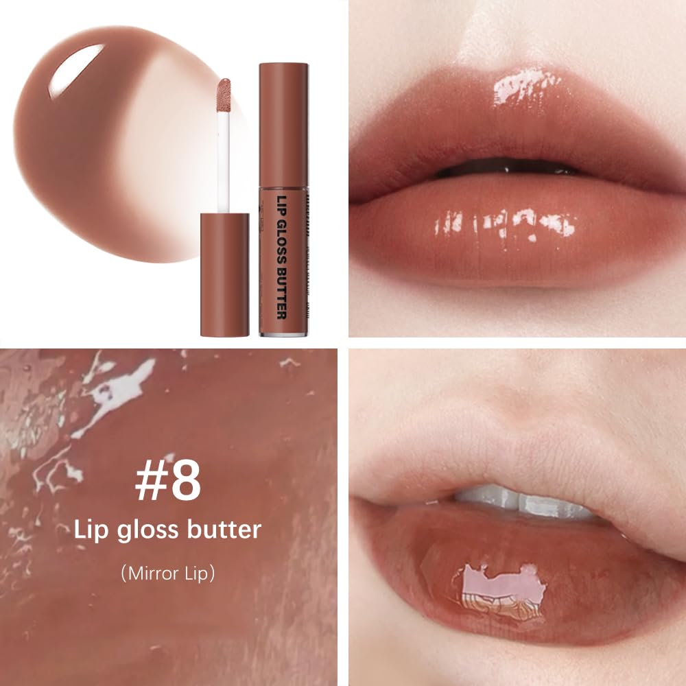 Lip Gloss and Lip Liner Set, Tinted Lip Gloss with Lip Pencil, Waterproof Long Lasting Glossy Lip Combo, Nude Lip Makeup Kit for Women (#V02+104) Halalzen