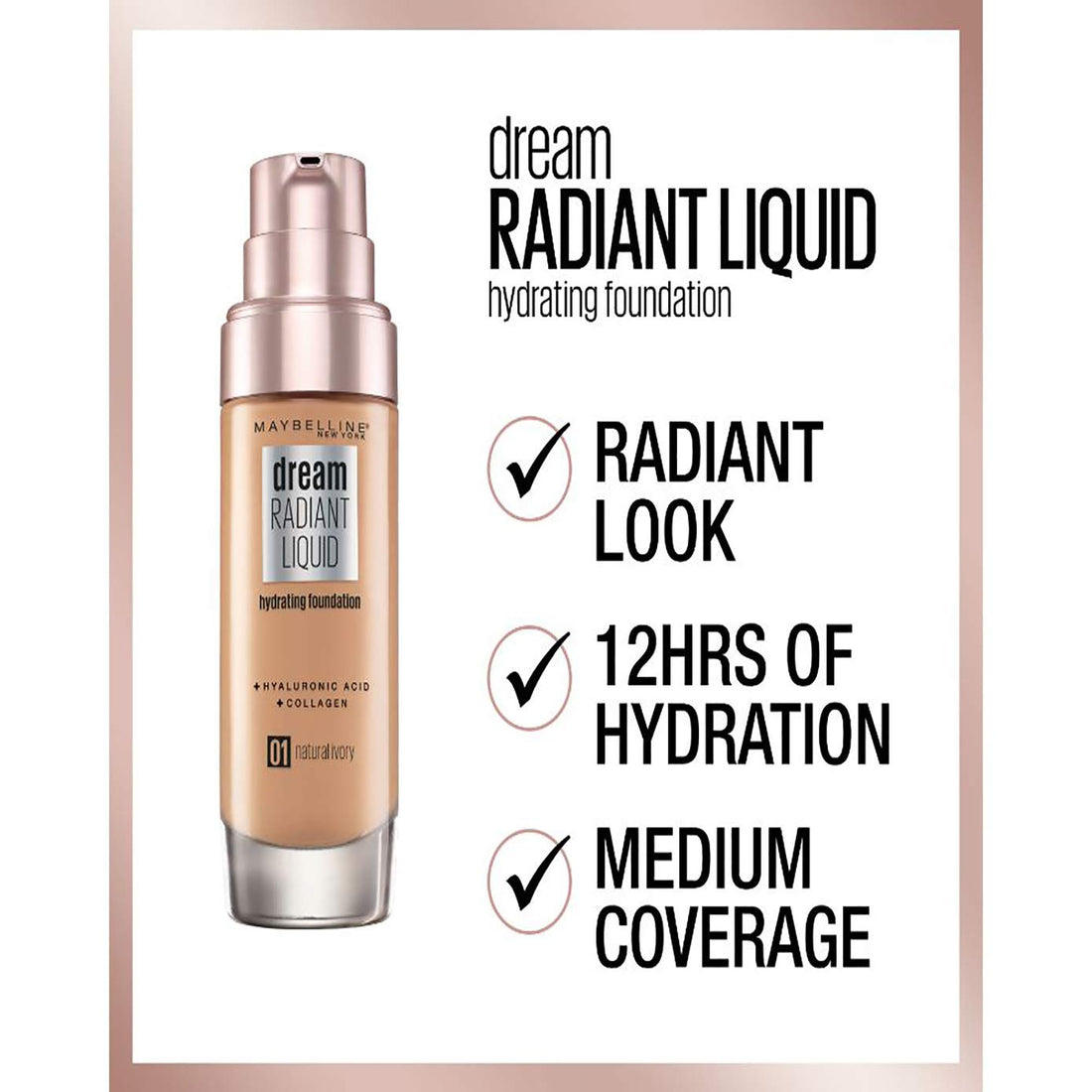 Maybelline Foundation, Dream Radiant Liquid Hydrating Foundation with Hyaluronic Acid and Collagen - Lightweight, Medium Coverage Up to 12 Hour Hydration, 30 Sand Halalzen