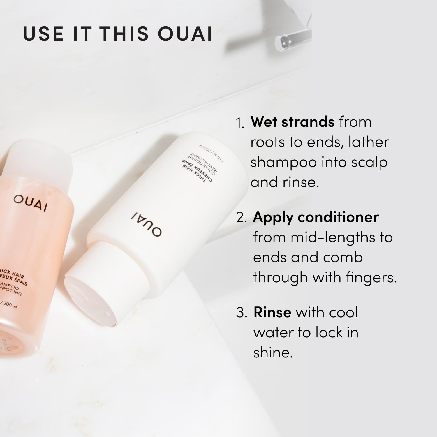OUAI Thick Shampoo + Conditioner Set - Fight Frizz and Nourish Dry, Thick Hair with Keratin, Marshmallow Root, Shea Butter & Avocado Oil - Free of Parabens, Sulfates & Phthalates - 300 ml Each Halalzen