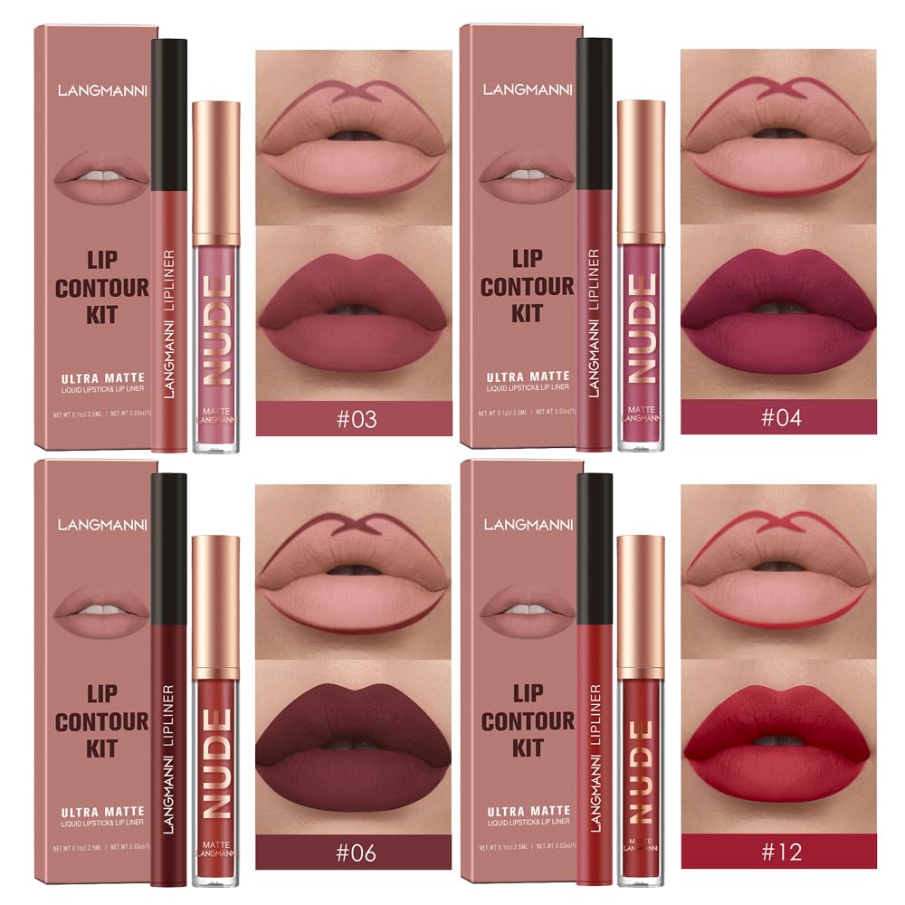 LANGMANNI 6 Matte Lipstick with 6 Lipliners Durable Lip Gloss,Long-Lasting&Waterproof Non-Stick Cup High Pigmented Velvet Lipgloss Kit,Beauty Cosmetics Gift for Girls(12PCS) Halalzen