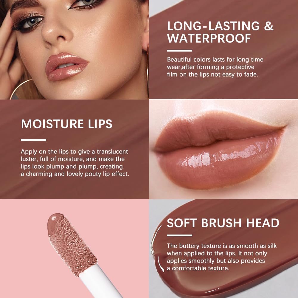 Lip Gloss and Lip Liner Set, Tinted Lip Gloss with Lip Pencil, Waterproof Long Lasting Glossy Lip Combo, Nude Lip Makeup Kit for Women (#V02+104) Halalzen