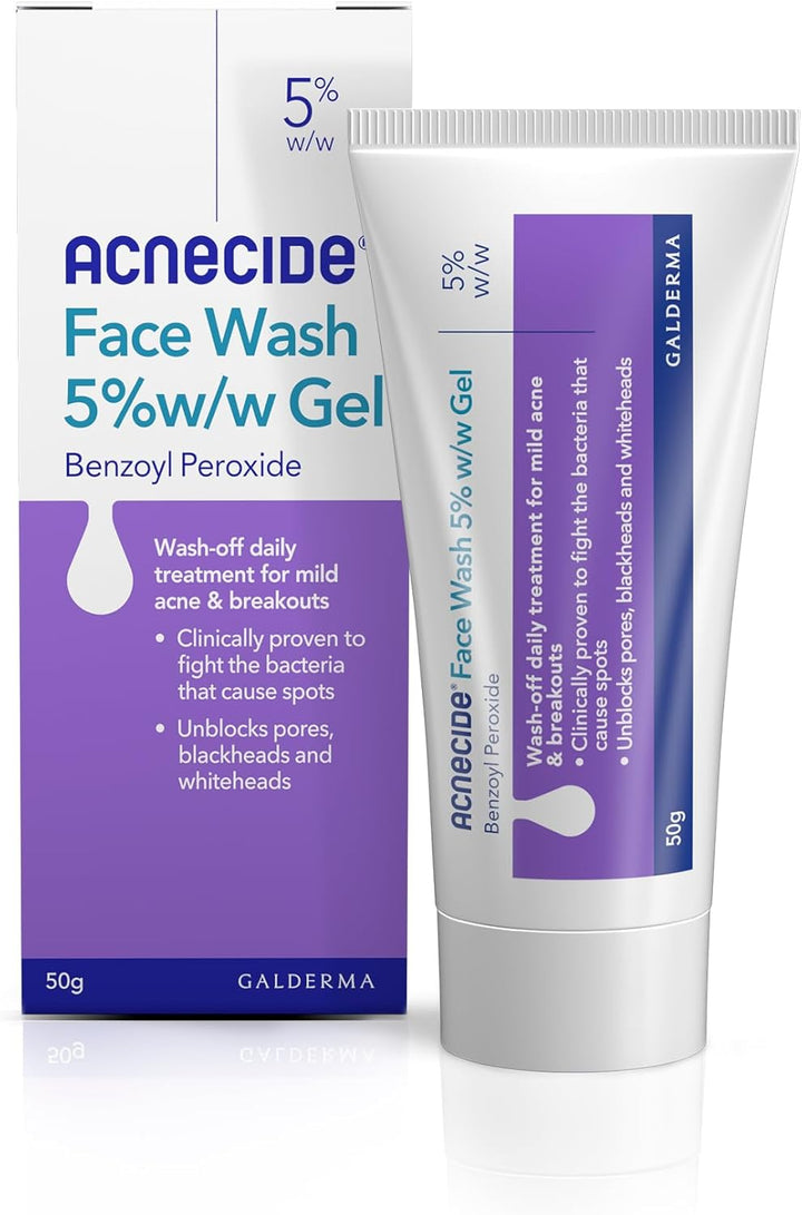Acnecide Face Wash Gel 5% Benzoyl Peroxide Acne Treatment for Spot-Prone Skin 50g Halalzen