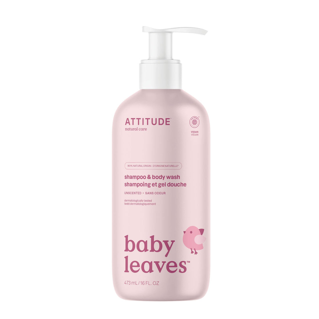 ATTITUDE 2in1 Hair Shampoo and Body Wash for Baby, Plant and Mineral-Based Gentle Formula, EWG Verified, Vegan Baby Products, Pear Nectar, 473 mL