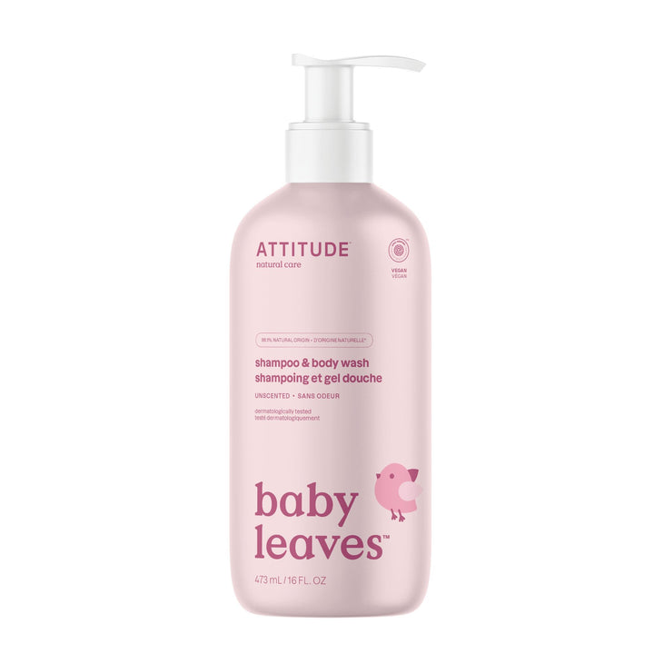 ATTITUDE 2in1 Hair Shampoo and Body Wash for Baby, Plant and Mineral-Based Gentle Formula, EWG Verified, Vegan Baby Products, Pear Nectar, 473 mL
