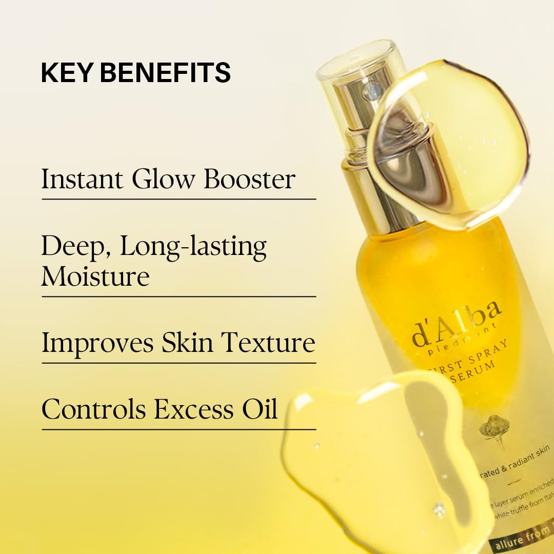 d'alba Italian White Truffle First Spray Serum, Vegan Skincare, Hydrating Facial Mist for Dry and Sensitive Skin, Glow Mist, Surfactant Free, Multifunctional Spray Halalzen