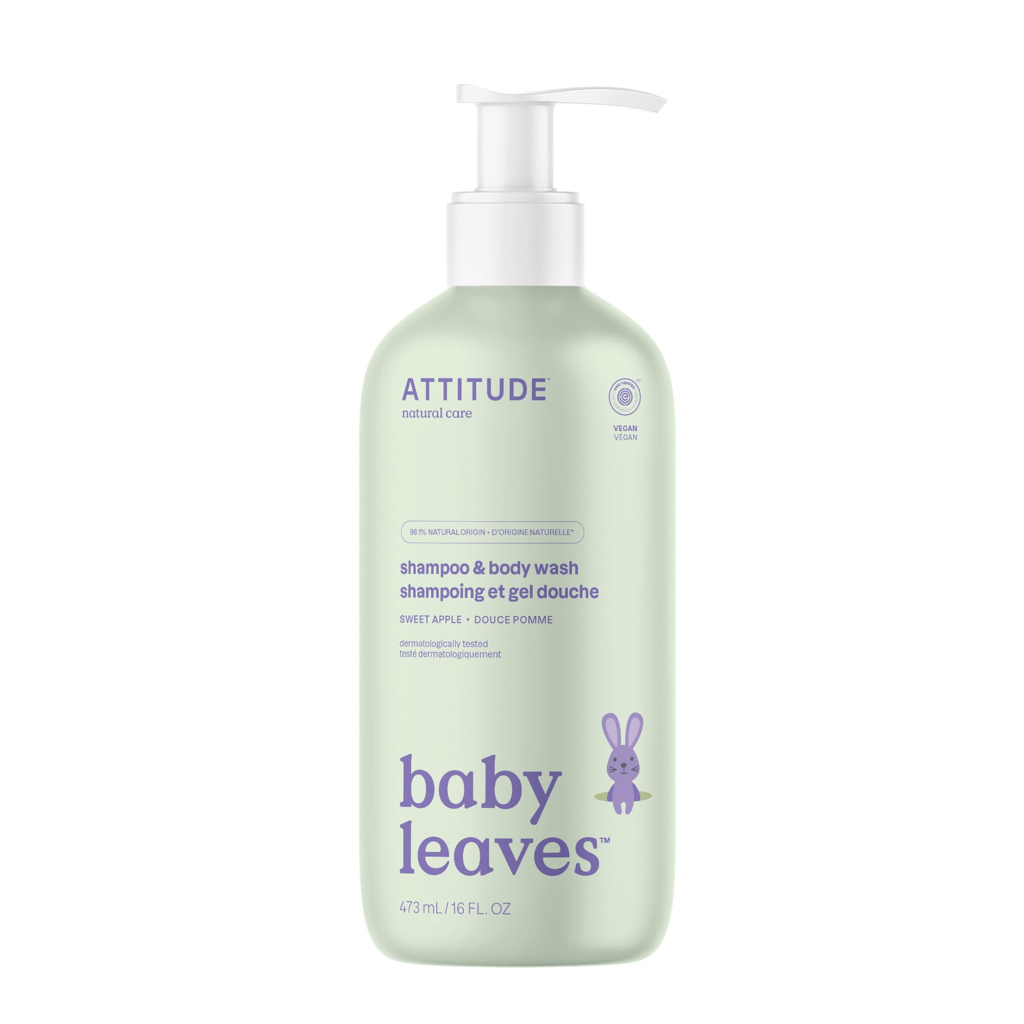 ATTITUDE 2in1 Hair Shampoo and Body Wash for Baby, Plant and Mineral-Based Gentle Formula, EWG Verified, Vegan Baby Products, Pear Nectar, 473 mL