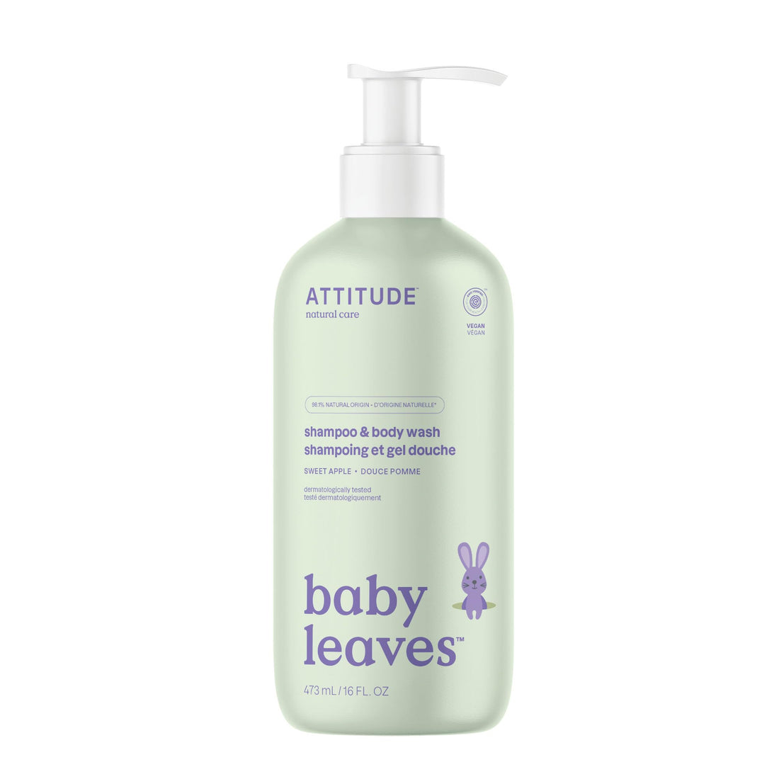 ATTITUDE 2in1 Hair Shampoo and Body Wash for Baby, Plant and Mineral-Based Gentle Formula, EWG Verified, Vegan Baby Products, Pear Nectar, 473 mL