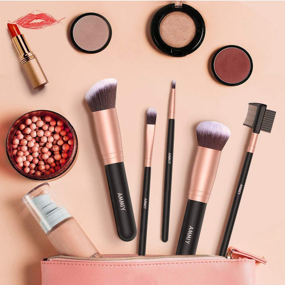 Makeup Brushes AMMIY Makeup Brushes Sets 18-Piece Rose Golden Make-up Brush Sets Premium Synthetic Wood Handle Face and Eye Brushes for Foundation, Powder, Concealers, Blush, and Eyeshadow Halalzen