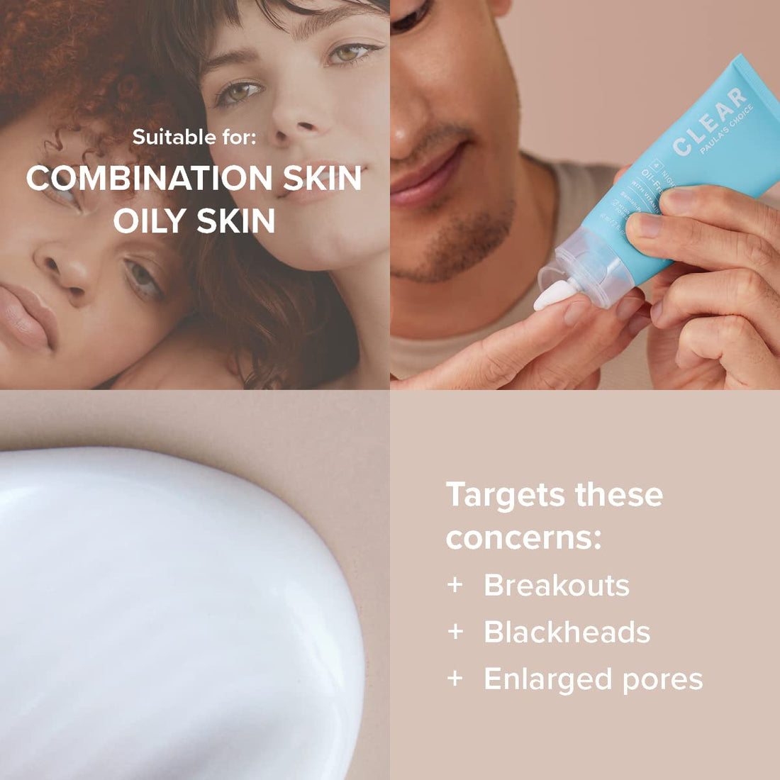 Paula's Choice CLEAR Oil Free Moisturiser - Lightweight Hydrating Night Cream - Reduces Blackheads & Enlarged Pores - Suitable for Acne Prone Skin - with Niacinamide - Combination to Oily - 60 ml