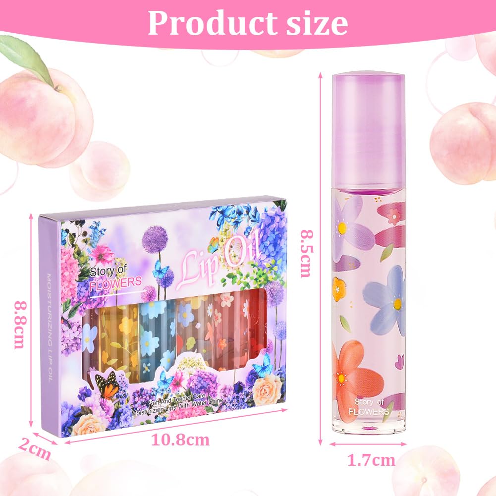 AOOWU 6 Pcs Hydrating Lip Oil Set, Fruit-Flavored Plumping Lip Oil, Long Lasting Lip Glow Balm Lip Care, Transparent Moisturizing No-Sticky Lip Gloss(Peaches,Orange,Avocado,Strawberry,Grape,Cherry)8ML