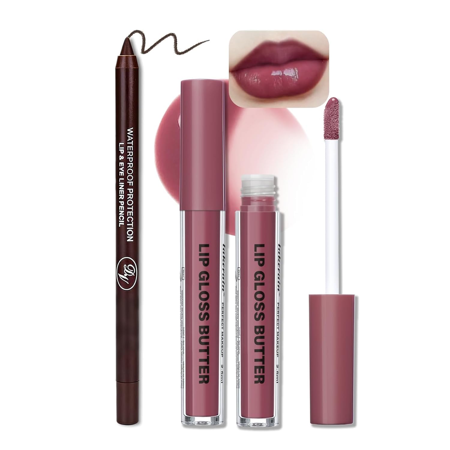 Lip Gloss and Lip Liner Set, Tinted Lip Gloss with Lip Pencil, Waterproof Long Lasting Glossy Lip Combo, Nude Lip Makeup Kit for Women (#V02+104) Halalzen