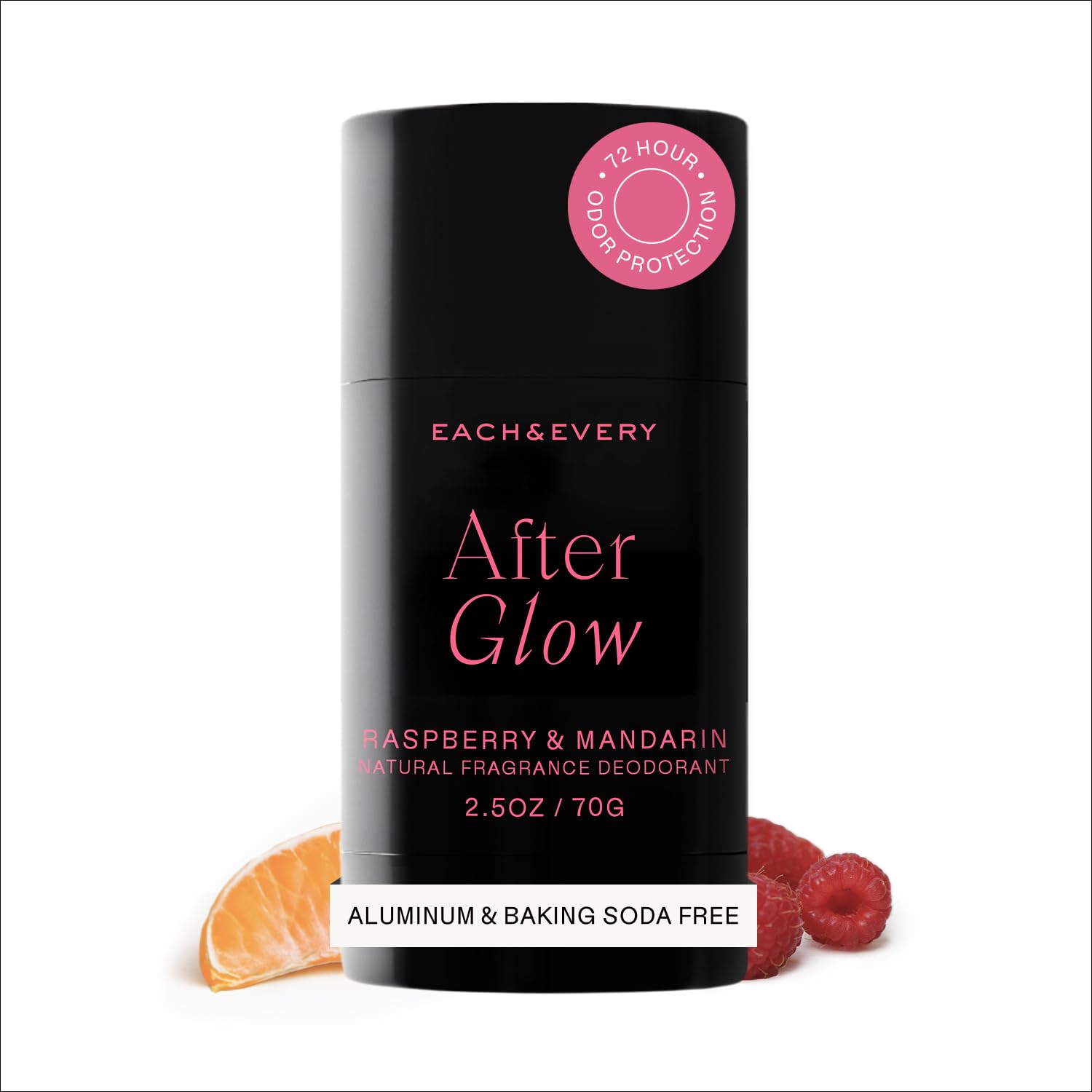 Déodorant sans aluminium Each & Every pour femme et homme – Parfum naturel Protection contre les odeurs pendant 72 heures, déodorant non toxique pour peaux sensibles, vérifié EWG, sans bicarbonate de soude – Framboise et Mandarine, 70,8 g